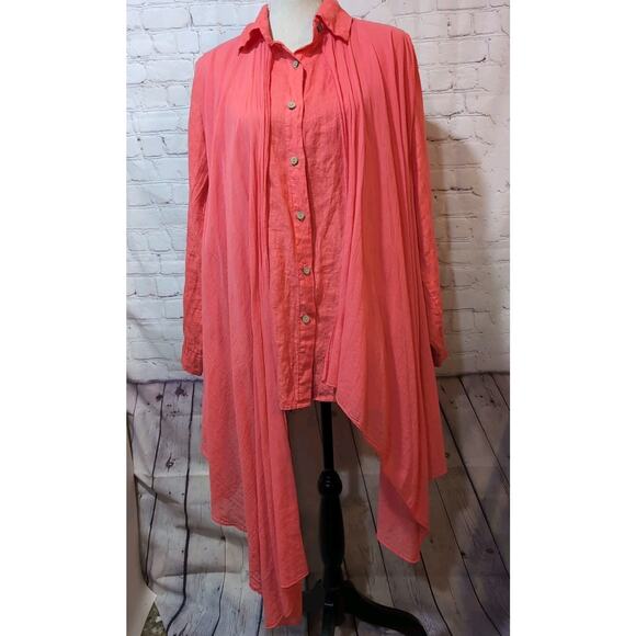 Acqua & Limone Coral Orange Top Tunic Shirt Women Italian Linen Front Drape NWT - Picture 1 of 15